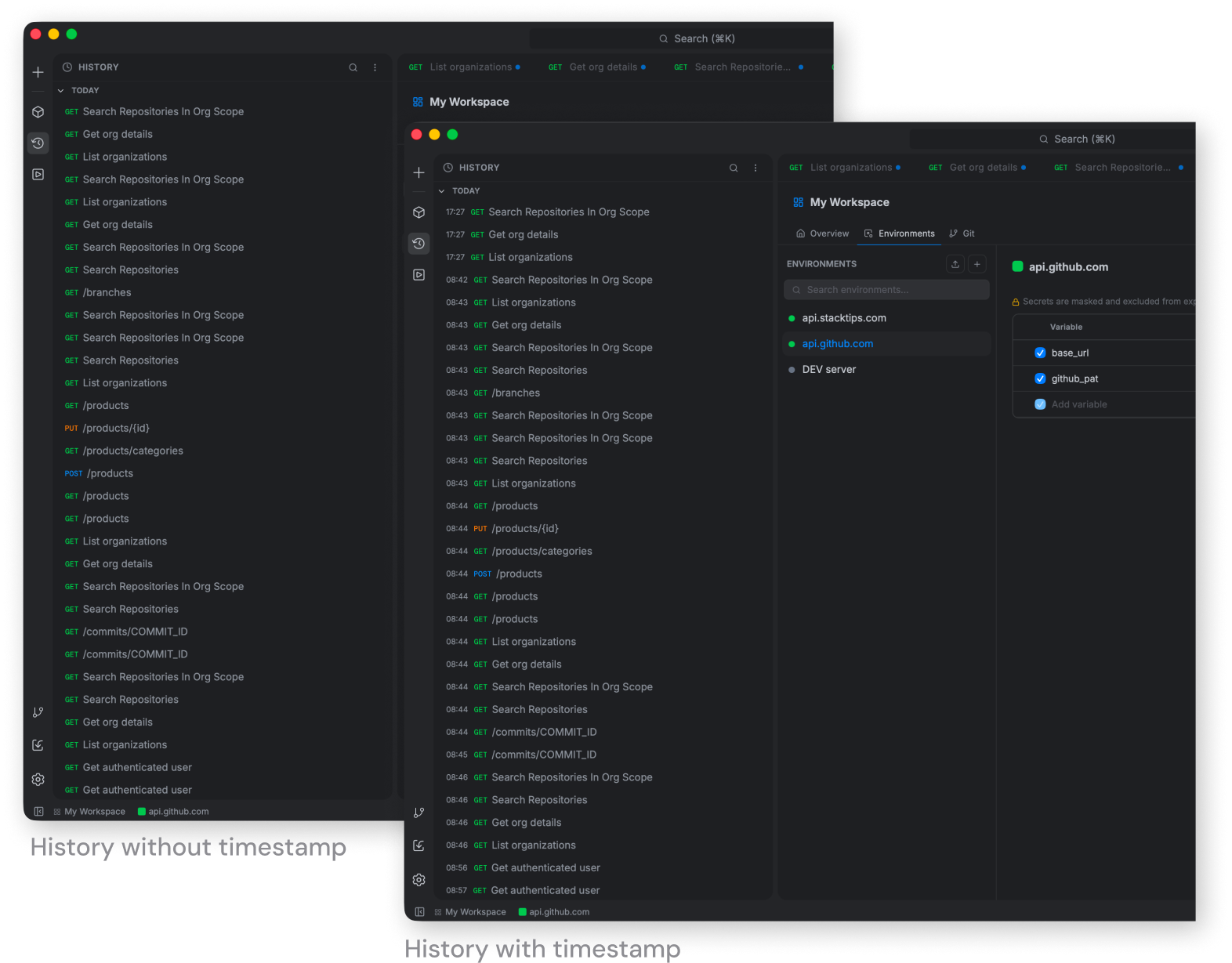 Curlex - Request History in sidebar